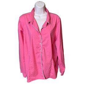 Lands End Pink Button Down Shirt White Piping Trim Plus Size 26 W u